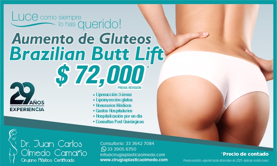 Precio Paquete Cirugía Plástica de Aumento de Gluteos - Brazilian Butt Lift